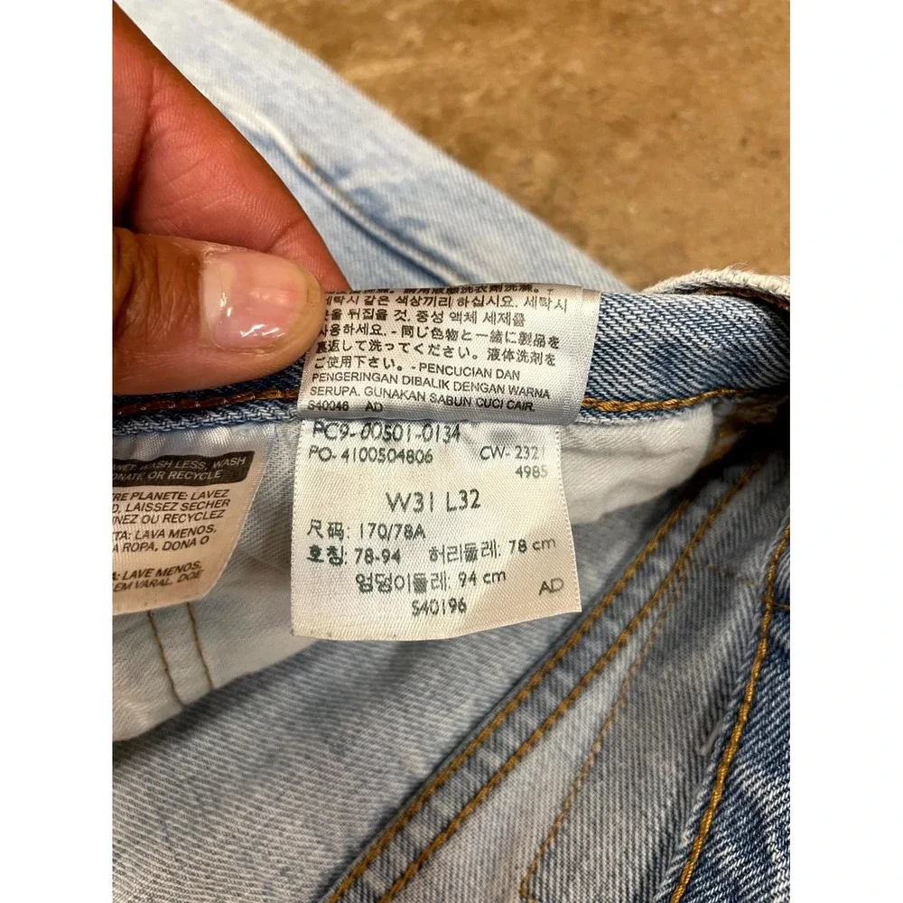 Levi's 501 Original Jeans Men 31x32 Blue Denim Stonewash Cotton Raw Hem Straight